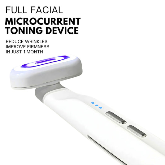 LUMINLOGY face massager wand with ems and micro-current technology for reducing wrinkles.