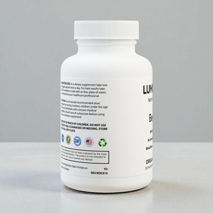 Beetroot supplement bottle back with certifications, GMP certified, 3rd-party lab tested, and made in USA. 