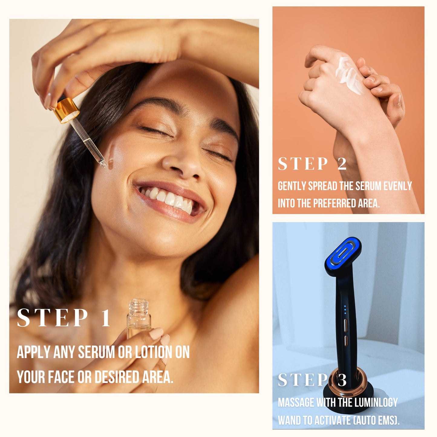 How to use red light therapy wand. First apply serum or lotion, rub it in, and then use the wand for micro-current EMS.