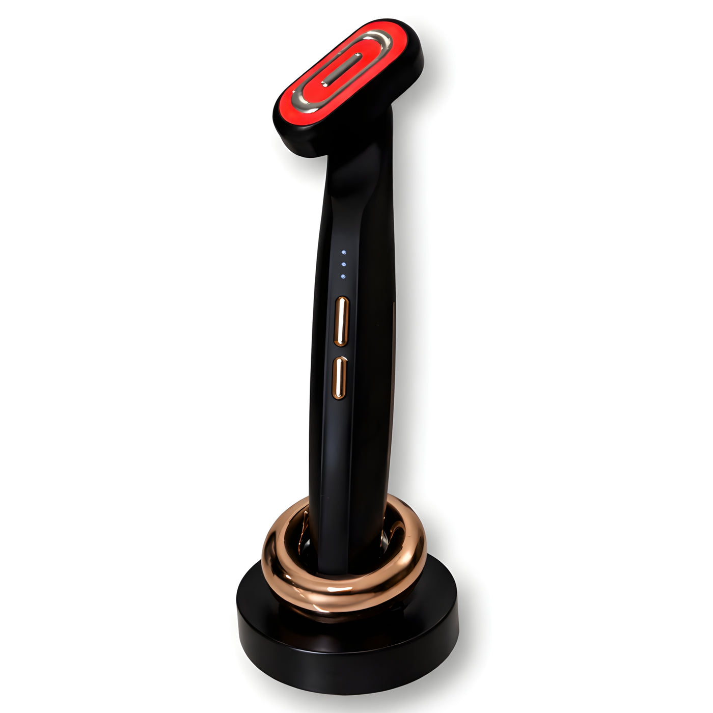 Red light therapy modern face wand in black color, on a white background.