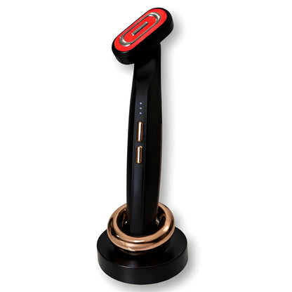 Red light therapy modern face wand in black color, on a white background.