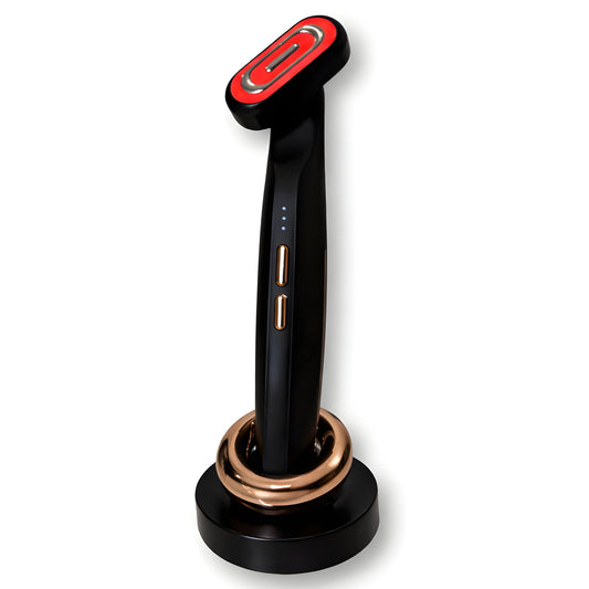 Red light therapy modern face wand in black color, on a white background.